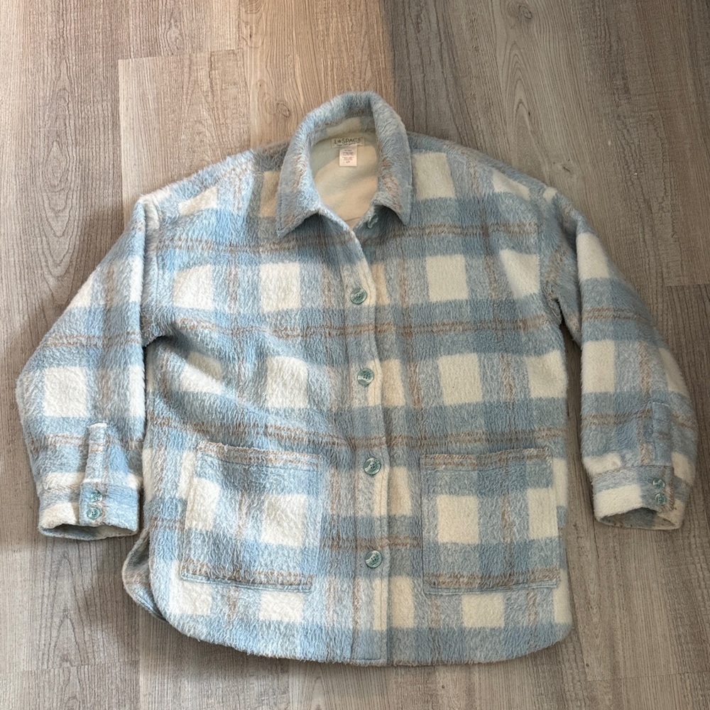 Blue and White Plaid Fleece Jacket- L- Space